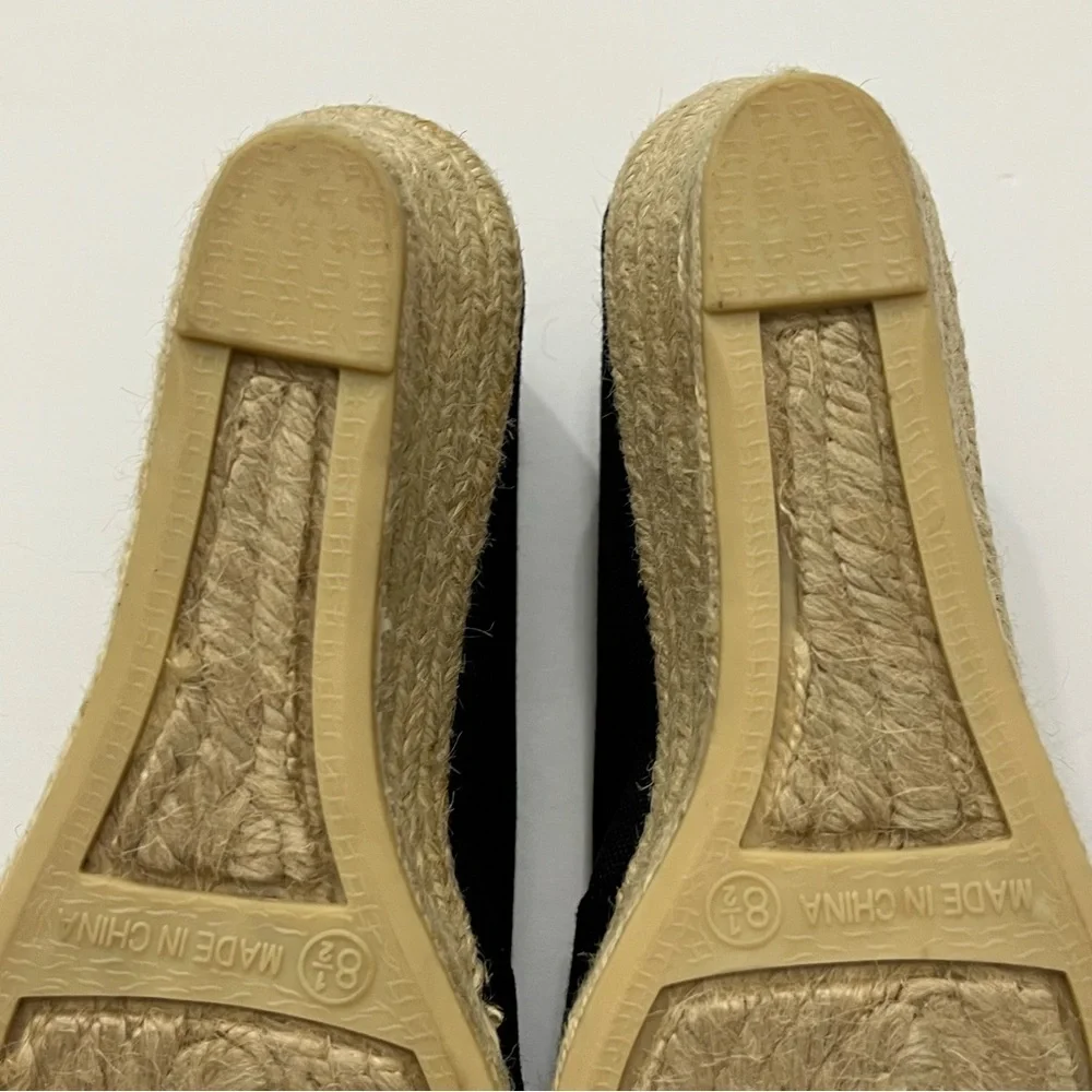 Talbots Black Slip On Espadrille Wedge Jute Shoe